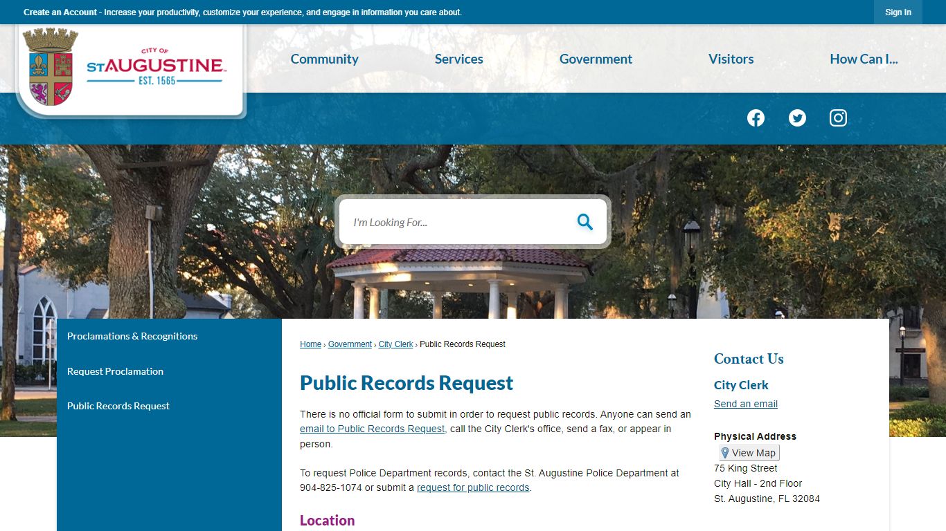 Public Records Request | St. Augustine, FL