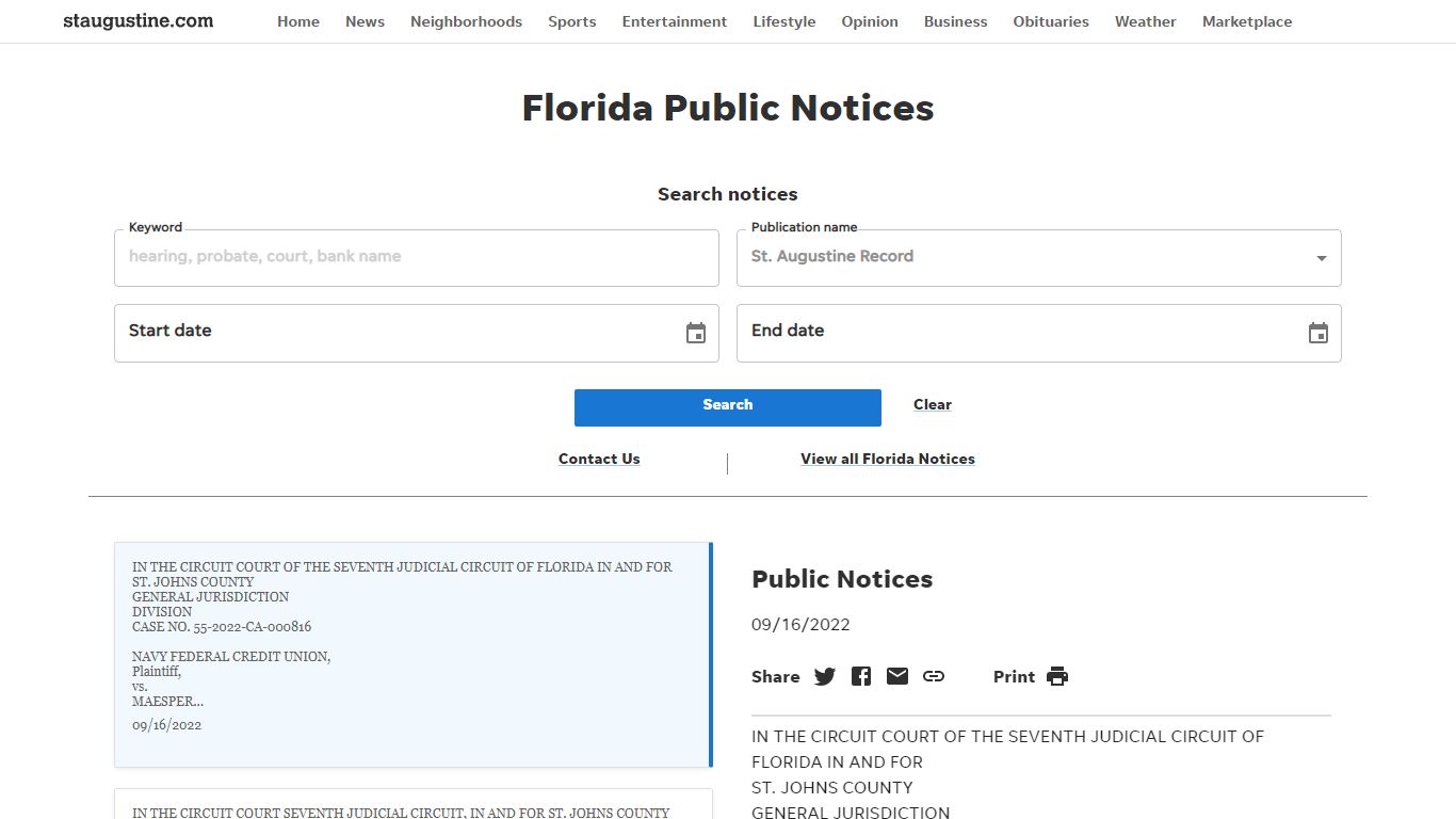 Florida Public Notices - The St. Augustine Record